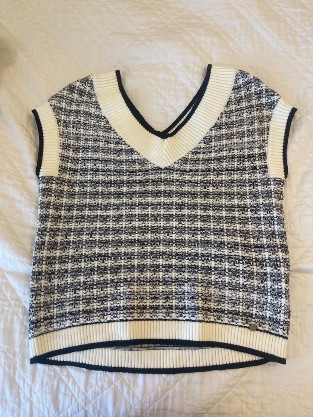 Ted Baker Black & Cream Tweed V-Neck Sweater Vest